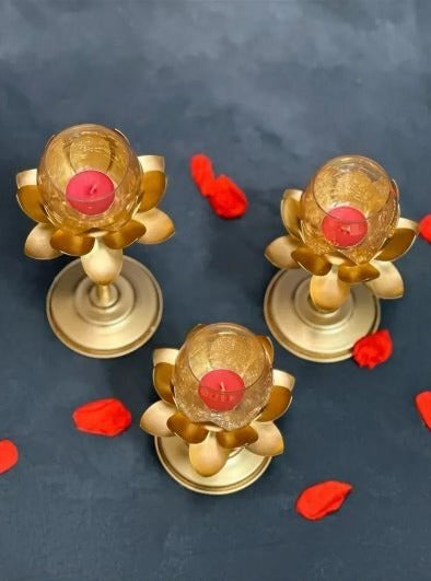Lotus Standing Glass Tea Light Holder – Set of 3