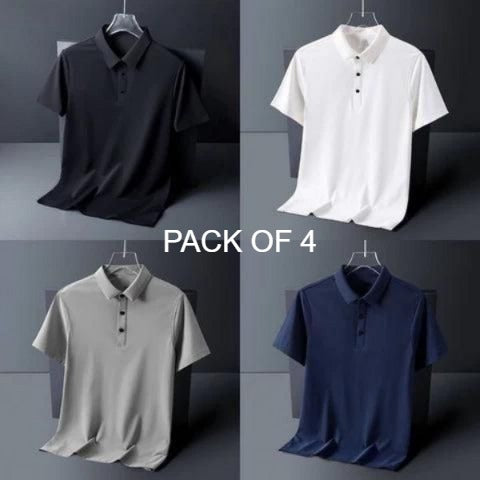 Poly Matte Solid Half Sleeves Men's Polo T-Shirt - Pack Of 4