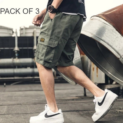 Men's Cotton Casual Cargo Shorts - Pack of 3