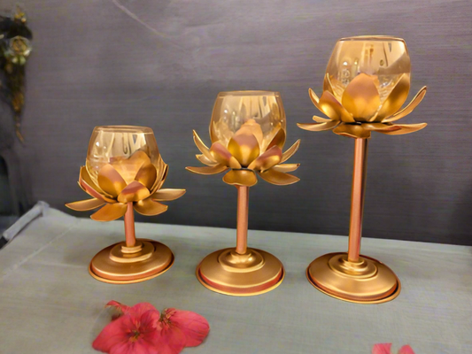 Lotus Standing Glass Tea Light Holder – Set of 3